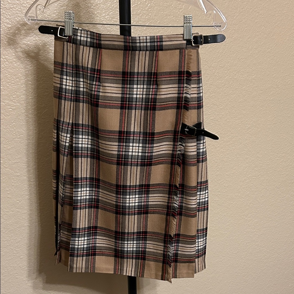PURE  NEW WOOL Chic Tan Plaid  SKIRT KIDS